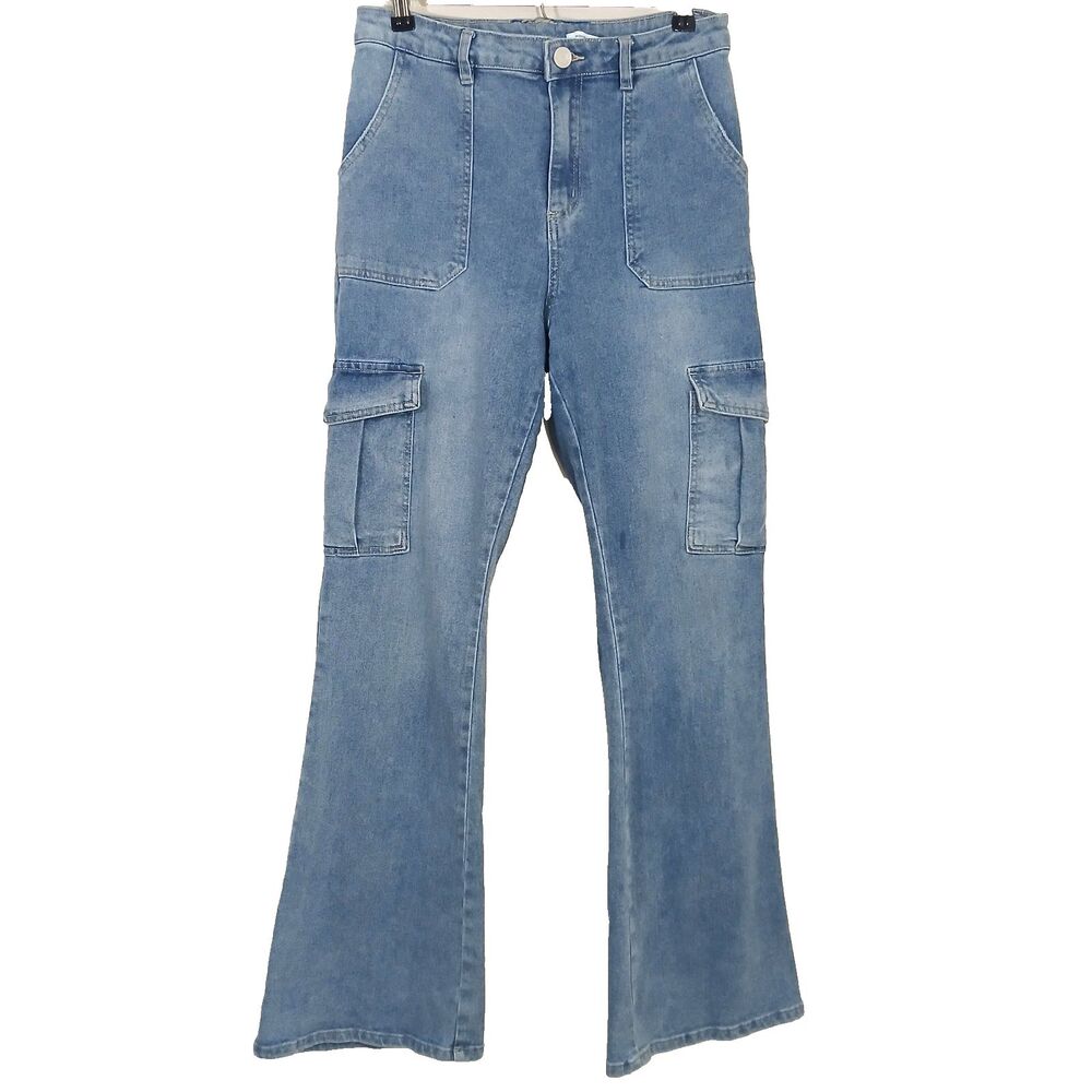 S0117. Forever 21 High Rise Flare Jean Baggy Wide Leg Cargo Jeans Womens 32 x 30 - Picture 2 of 10